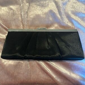 Jessica McClintock Black and Silver Clutch with Strap on Inside